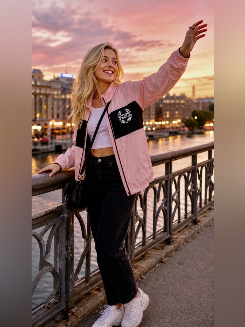 PINK Victoria's Secret Pink and Black Colorblock windbreaker Jacket sizeM/L NWOT